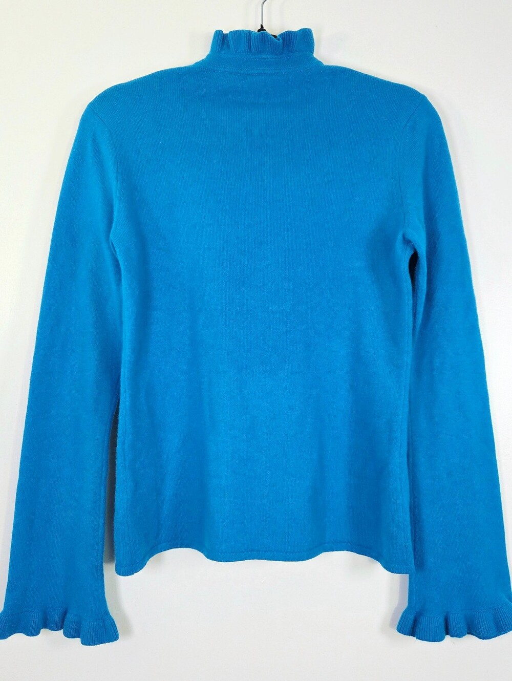 TORY BURCH 100% CASHMERE RUFFLE NECK BELL SLEEVE SWEATER. - Picture 4 of 6
